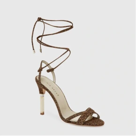 Mia Becar Animal Print Suede High Heel Lace Up Sandals size 39 US 9 - Picture 3 of 13